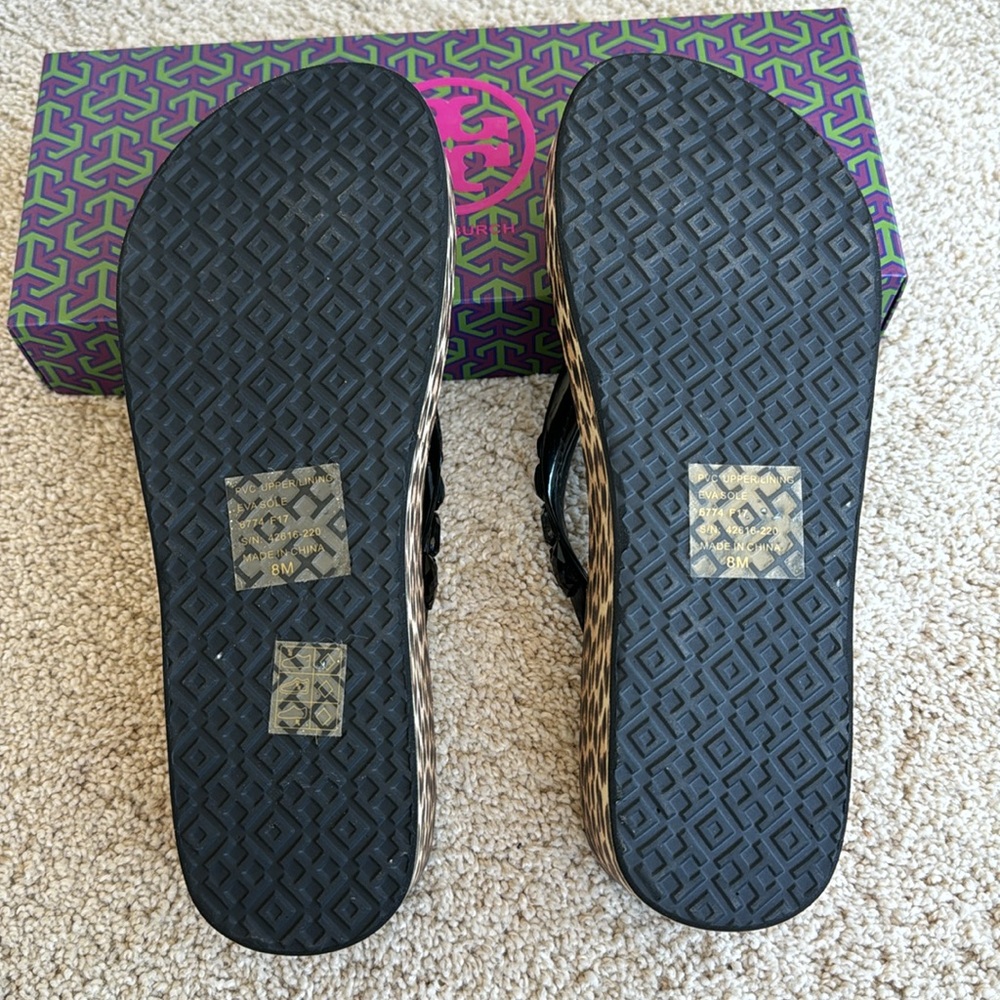 Tory Burch rubber leopard wedge sandals with black “jewel” stones. - Picture 4 of 9